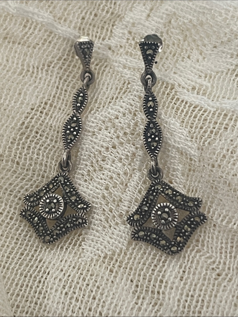 Vintage Silver 925 Marcasite Drop Earrings